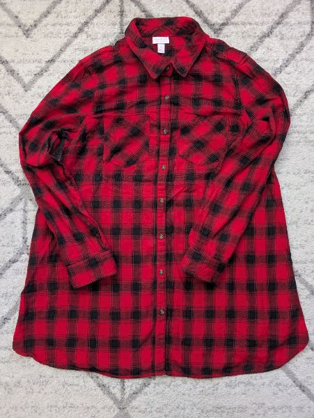 Buffalo Plaid Button Up Maternity Shirt, Large, Maternity L (12-14)