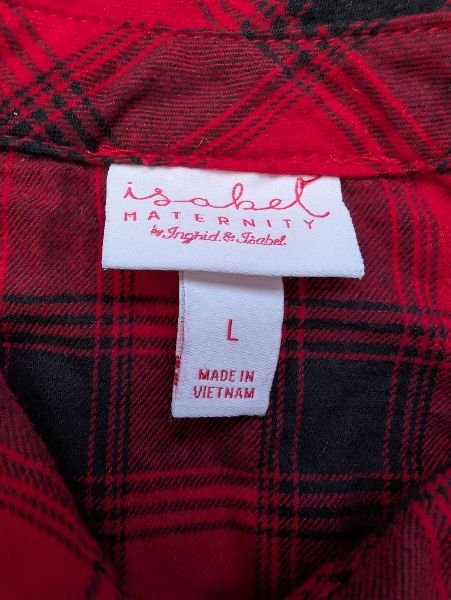 Buffalo Plaid Button Up Maternity Shirt, Large, Maternity L (12-14)