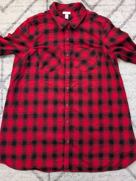 Buffalo Plaid Button Up Maternity Shirt, Large, Maternity L (12-14)