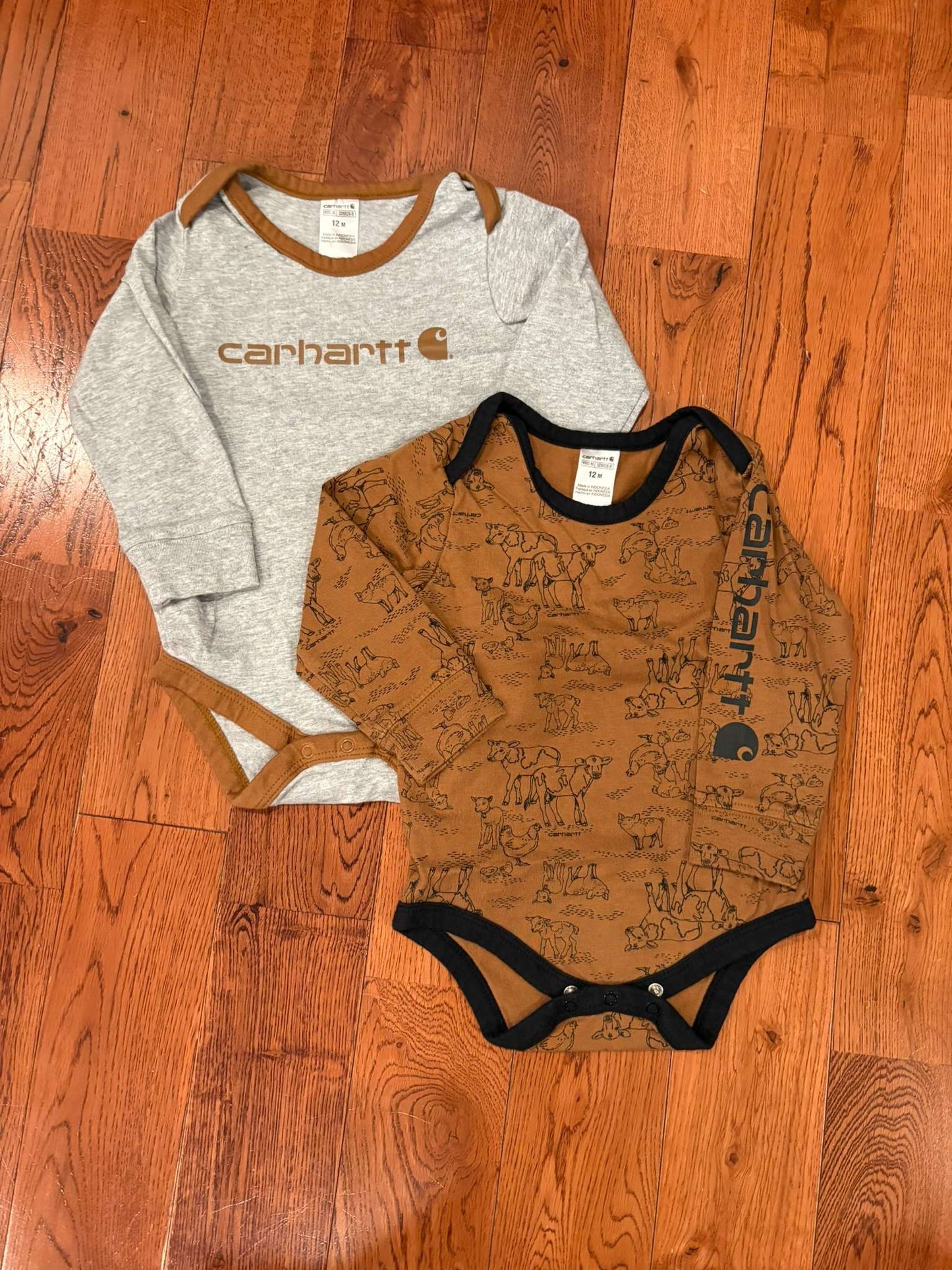 2 x 12mth Carhartt Long Sleeve Shirts, Kids 12 Month (9-12M)