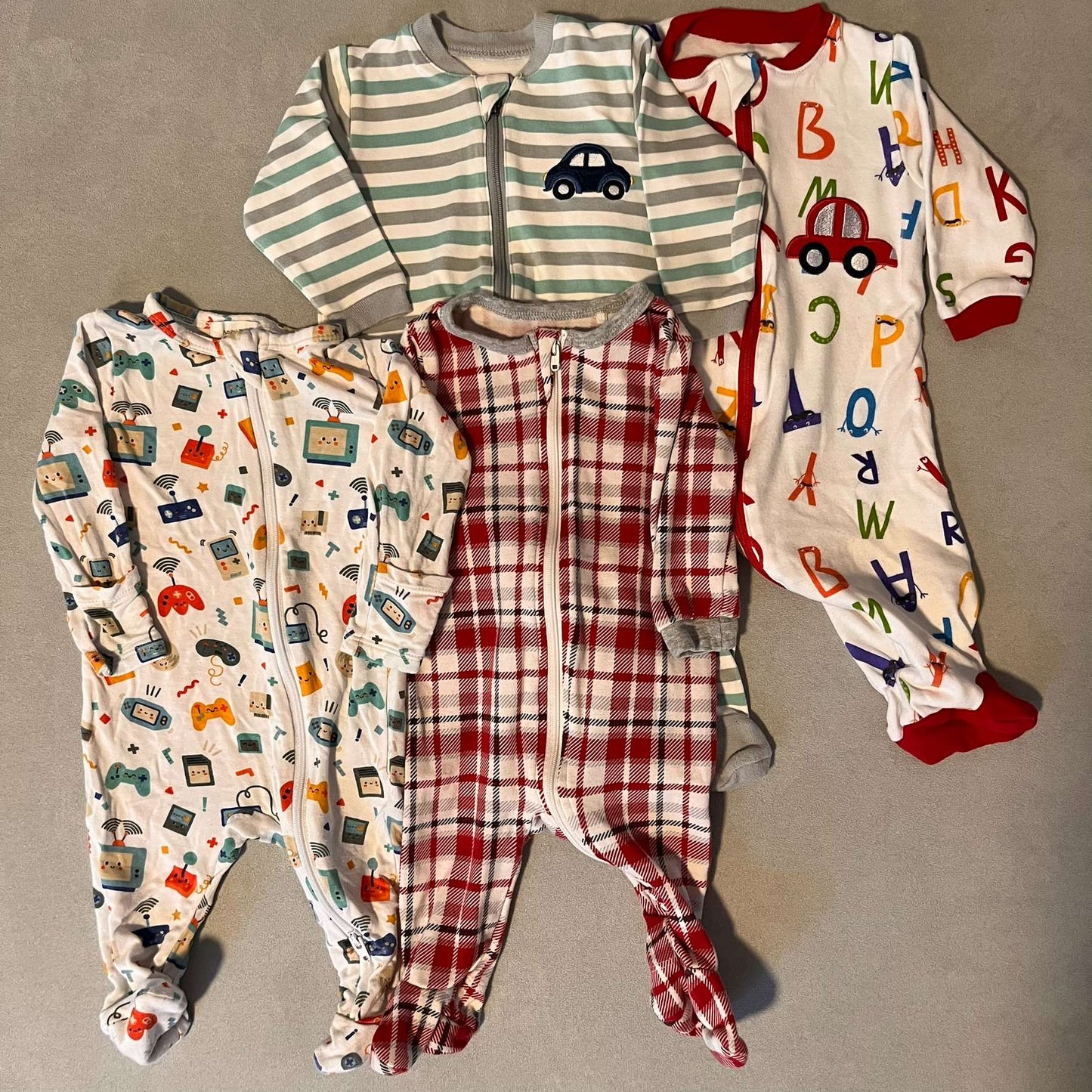 4 x 3mth Zipper Pajamas, Kids 3 Month (0-3M)