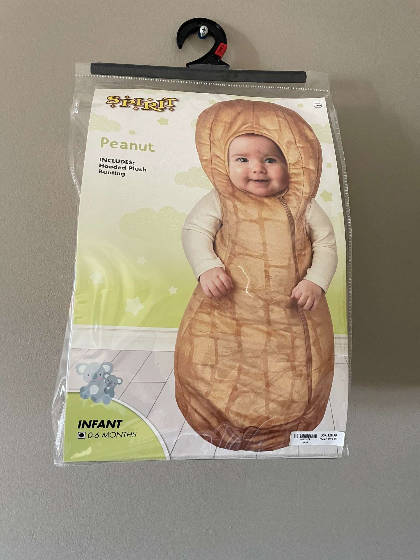 Peanut (Hooded Plush Bunting) Halloween Costume, Infant 0-6 Months, Used Once, Kids 6 Month (3-6M)