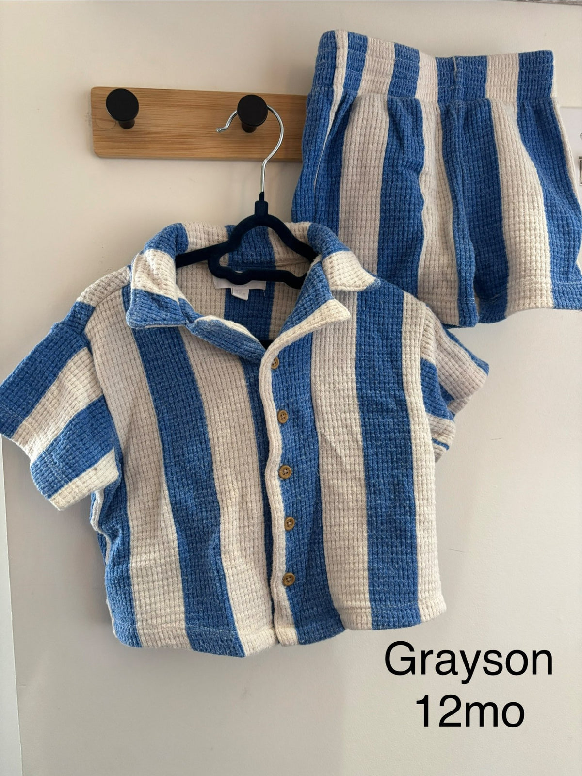 Grayson mini blue stripe matching set 12 months , Kids 18 Month (12-18M)