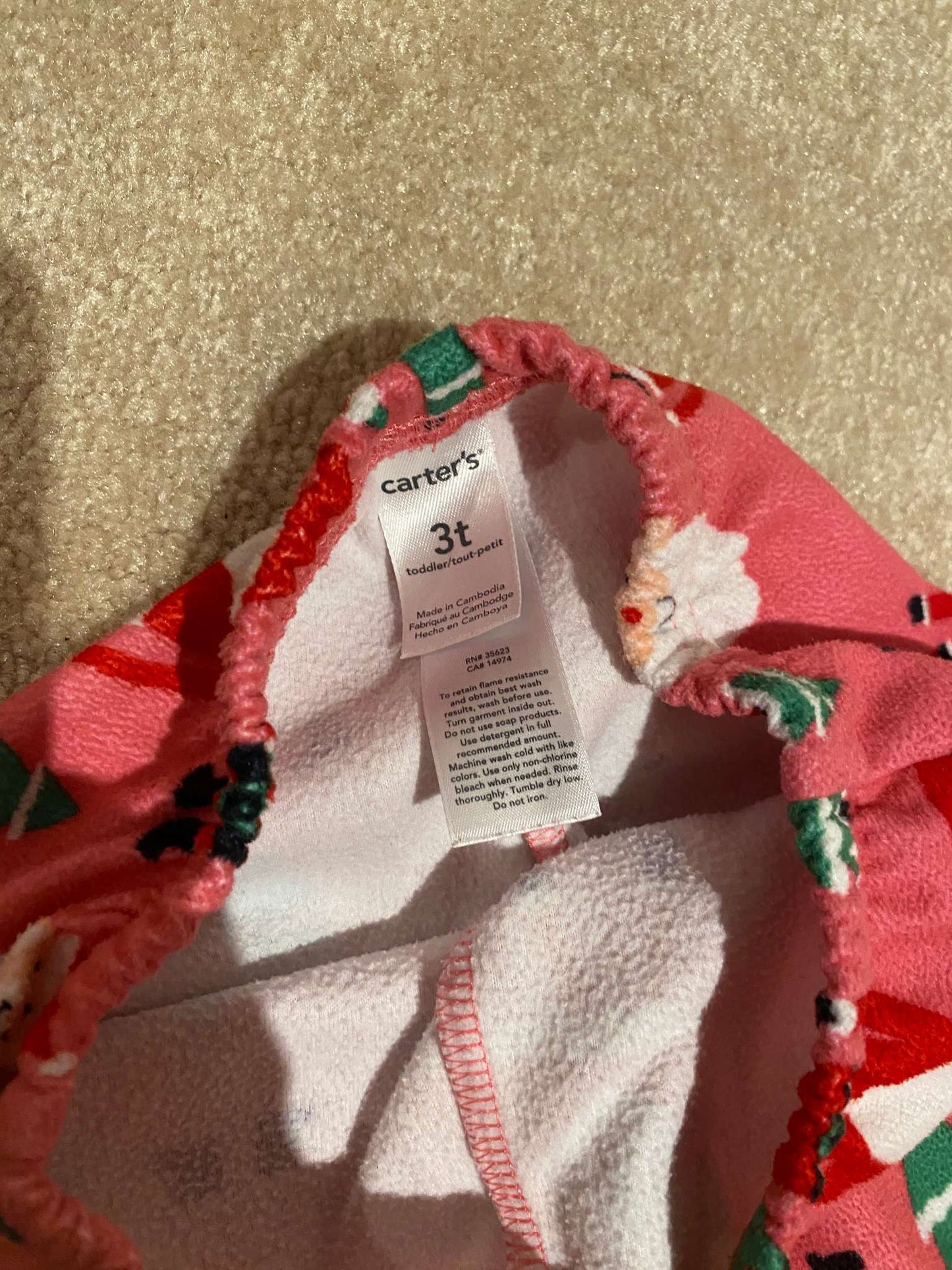 Cabela's Pink Hooded Camo Vest + Fleece Santa PJ pants, Kids 3T