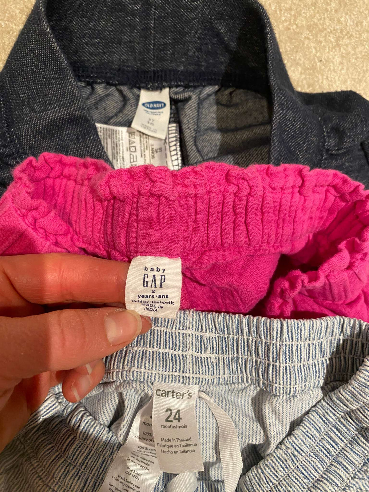 Summer shorts bundle: (x3) Pink, Blue pin stripe, Denim-like deep blue , Kids 2T