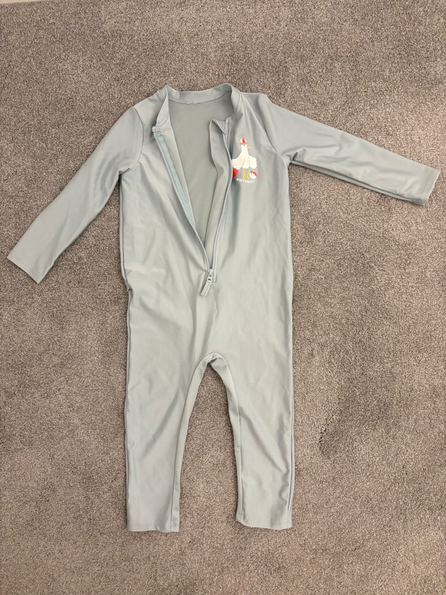 H&M UPF 50 Sun Protection Jumpsuit, Turquoise/Seagull, 1-2Y, Kids 24 Month (18-24M)
