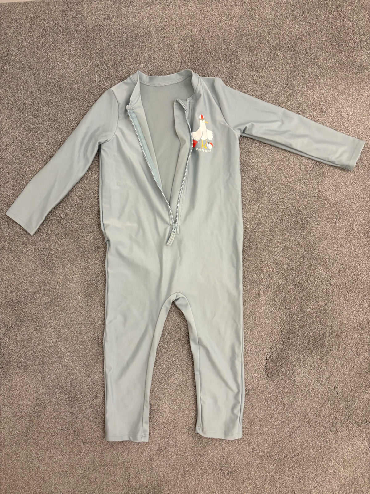 H&M UPF 50 Sun Protection Jumpsuit, Turquoise/Seagull, 1-2Y, Kids 24 Month (18-24M)