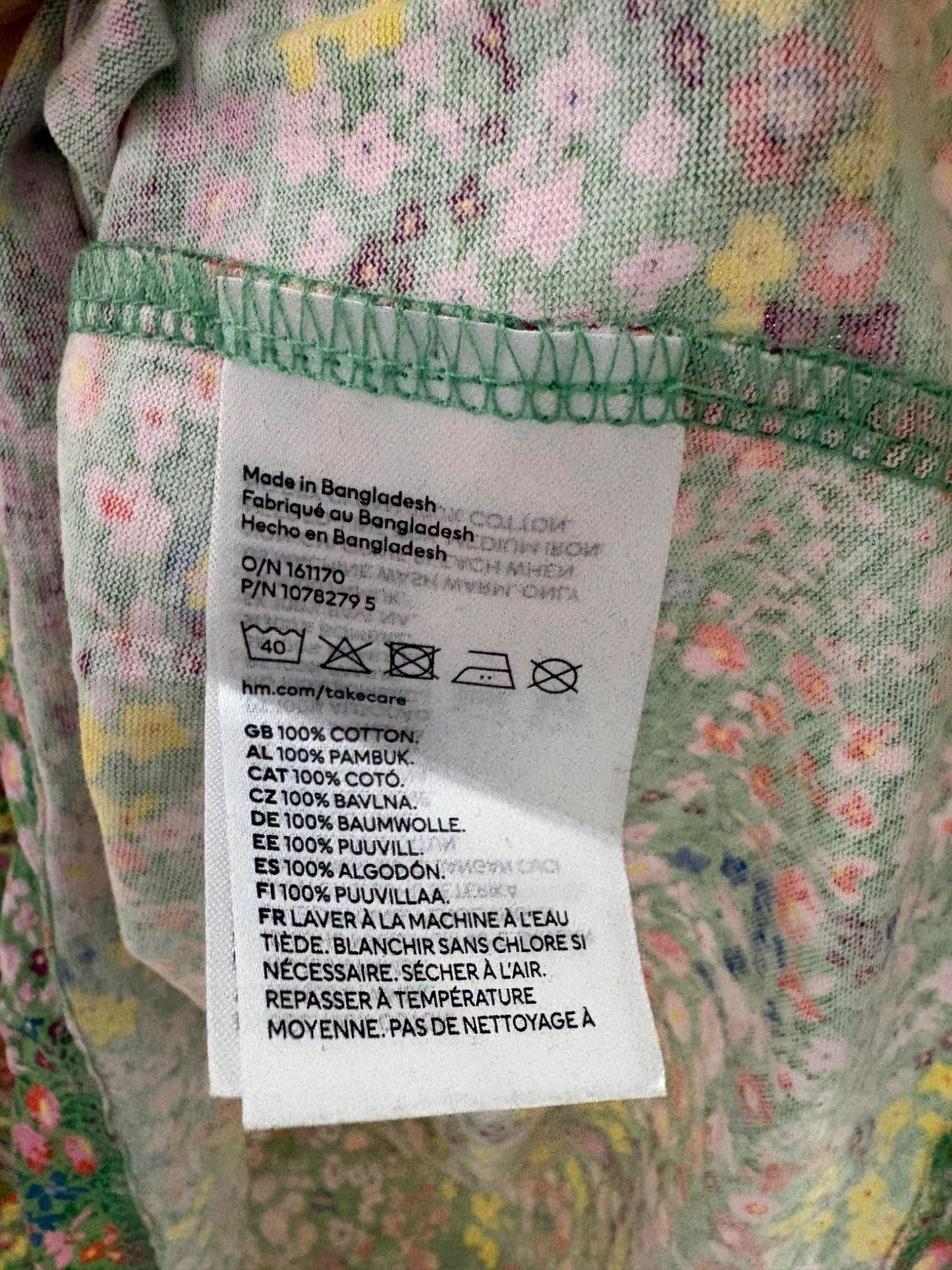 H&M MAMA Short-Sleeve Tie-belt Jersey Dress, Light Green/Small Flowers, Size M, Maternity M (8-10)