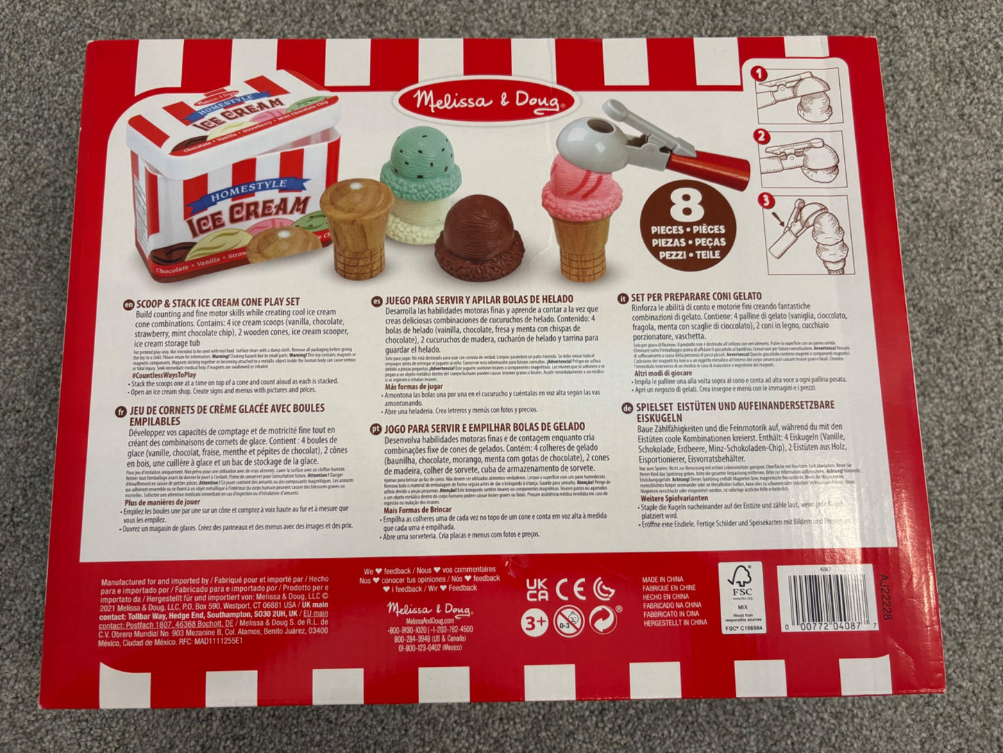 Melissa & Doug Scoop and Stack Ice Cream Cone Wooden Magnetic Pretend Play Food Set, Ages 3+