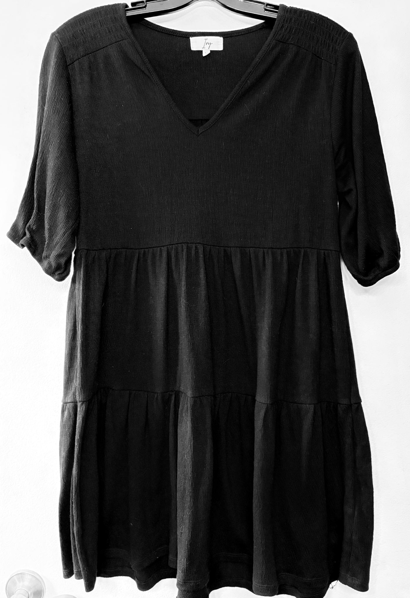 Black V Neck 3/4 Sleeve Maternity Dress, Ivy Brand, Size Medium, Maternity M (8-10)