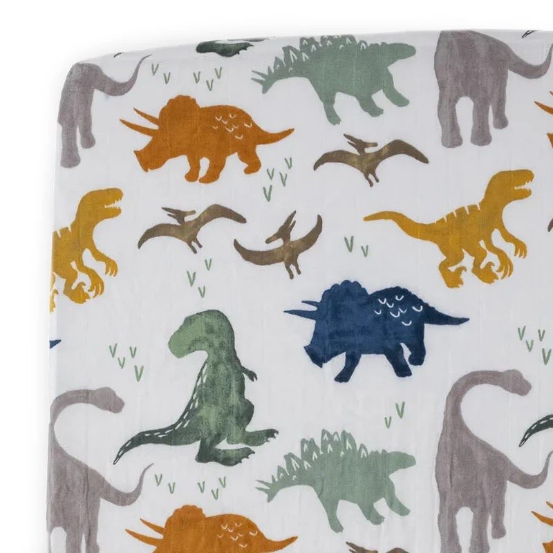 Little Unicorn muslin Dinosaur crib blanket and sheets