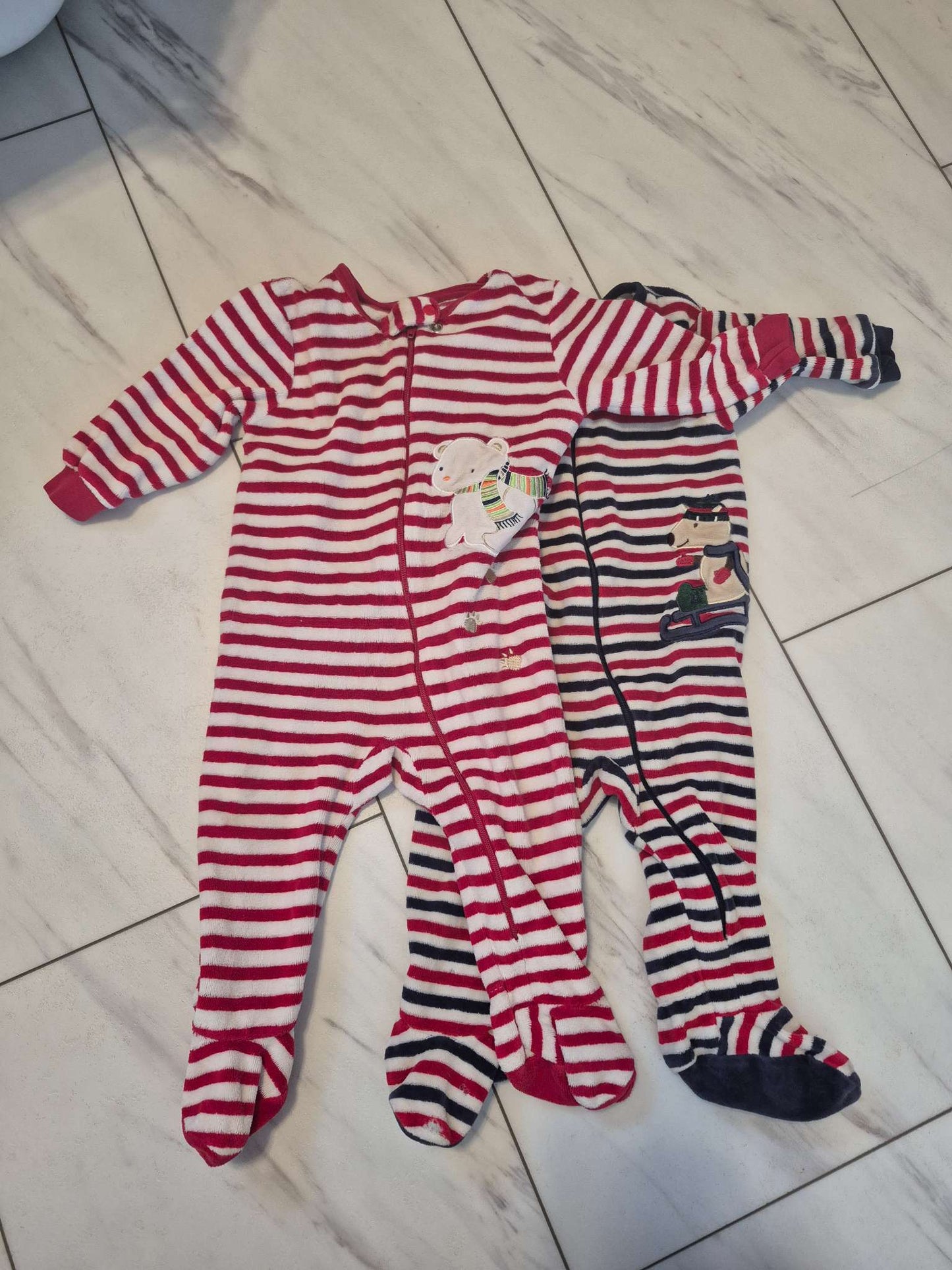 Stripped Sleeper Bundle, Red/White, Blue/White/Red, Various Brands, 6-12M, Kids 12 Month (9-12M)