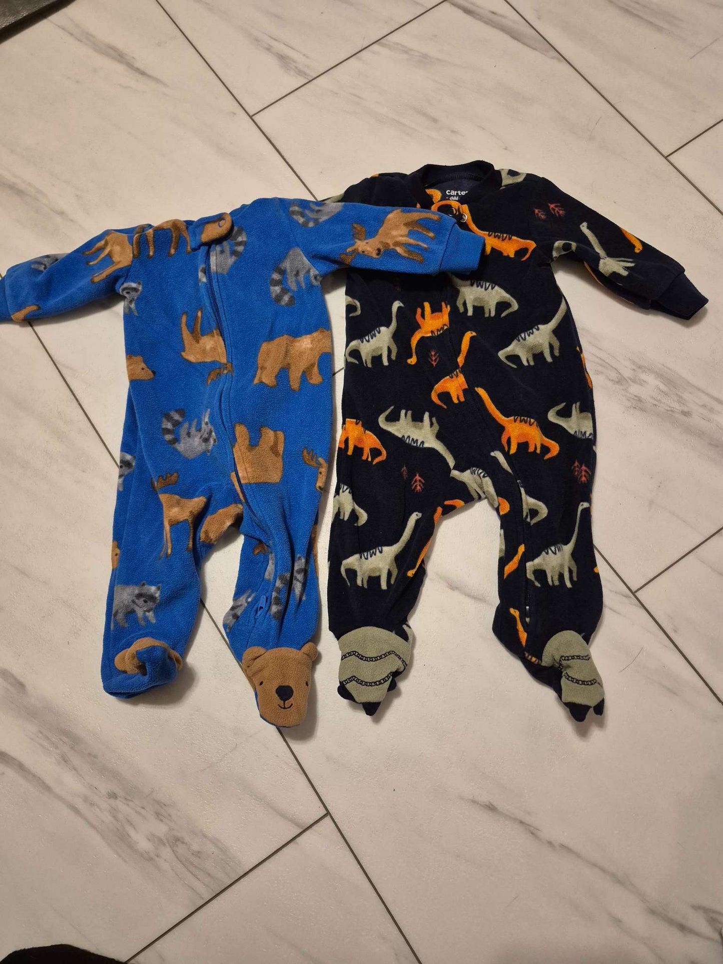 Fuzzy Sleepers W/ Character Feet, Blue, Green, 0-3M, Kids 3 Month (0-3M)