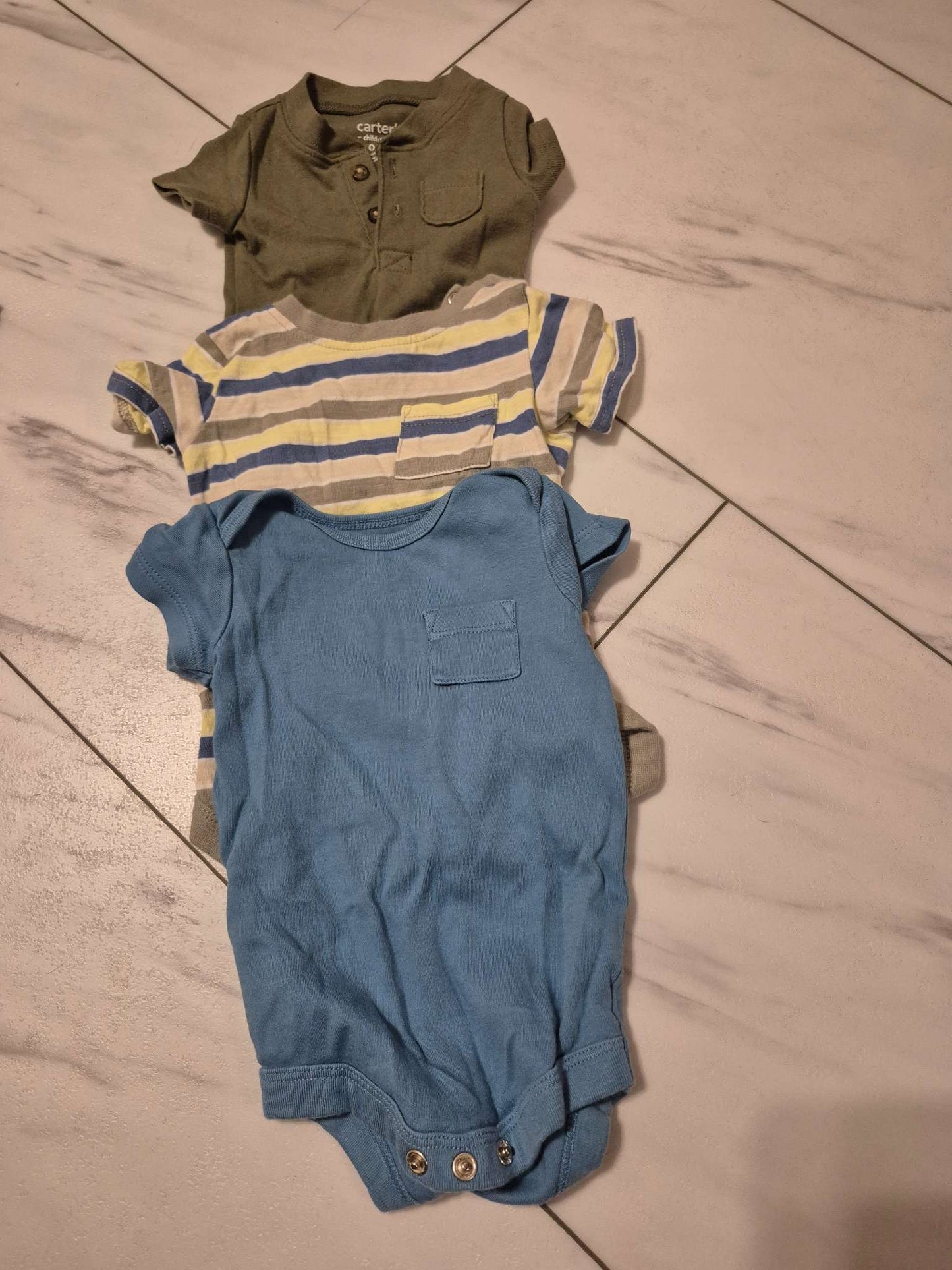 Pockets Diaper Shirt Bundle, Blue,Striped,Green, 0-3M, Kids 3 Month (0-3M)