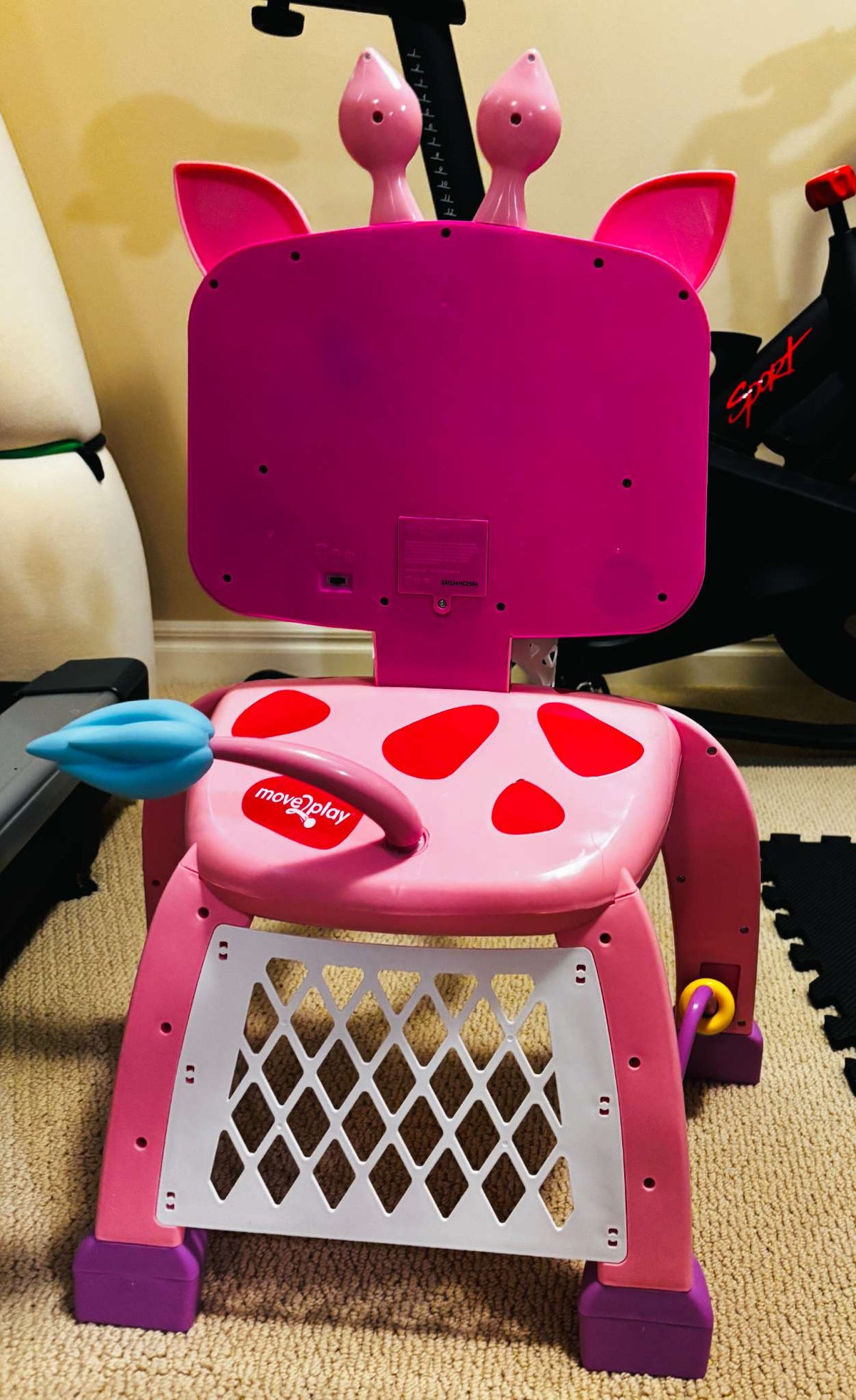 Move2Play Pink Giraffe Basketball Hoop & Soccer Goal Activity Centre