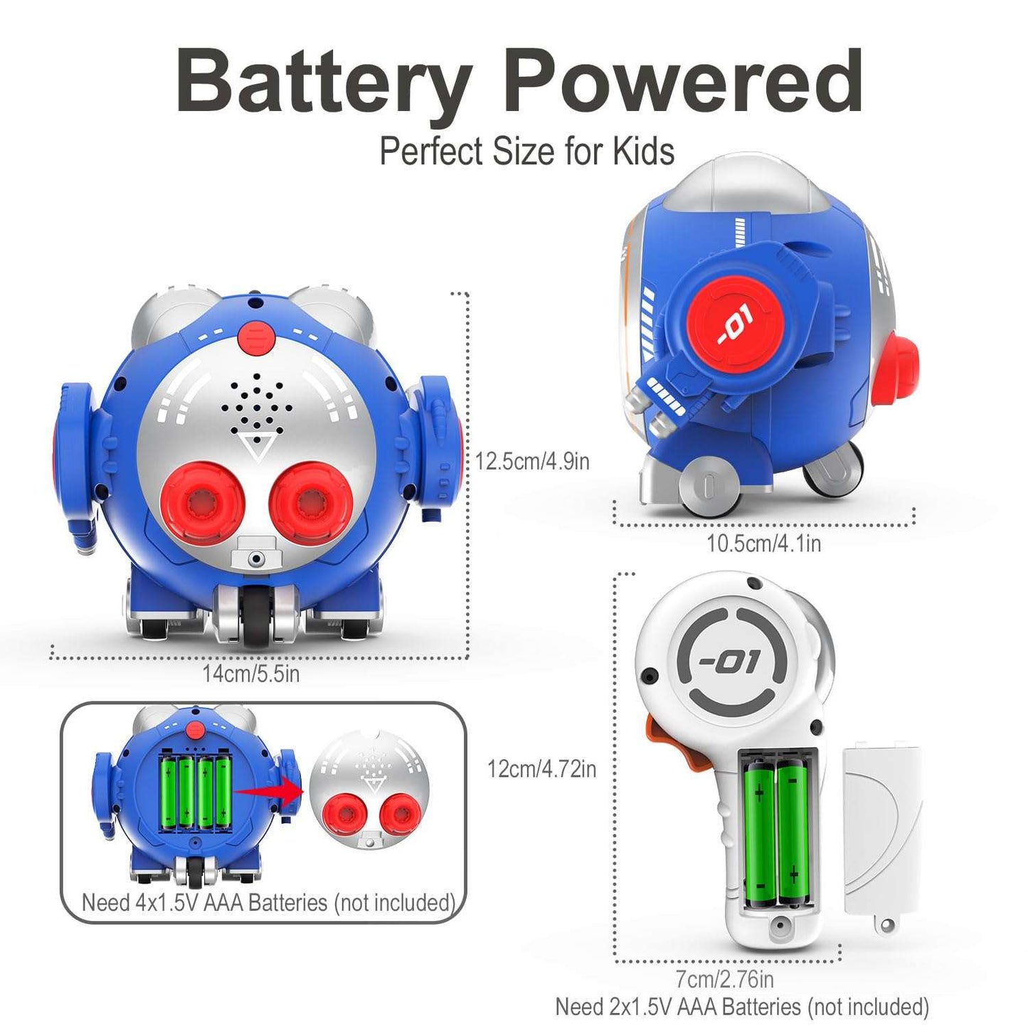 Remote-Controlled Interactive Robot Toy for Kids, Touch Sensor Control, LED Display, Battery Powered, Ages 3+ (Blue)