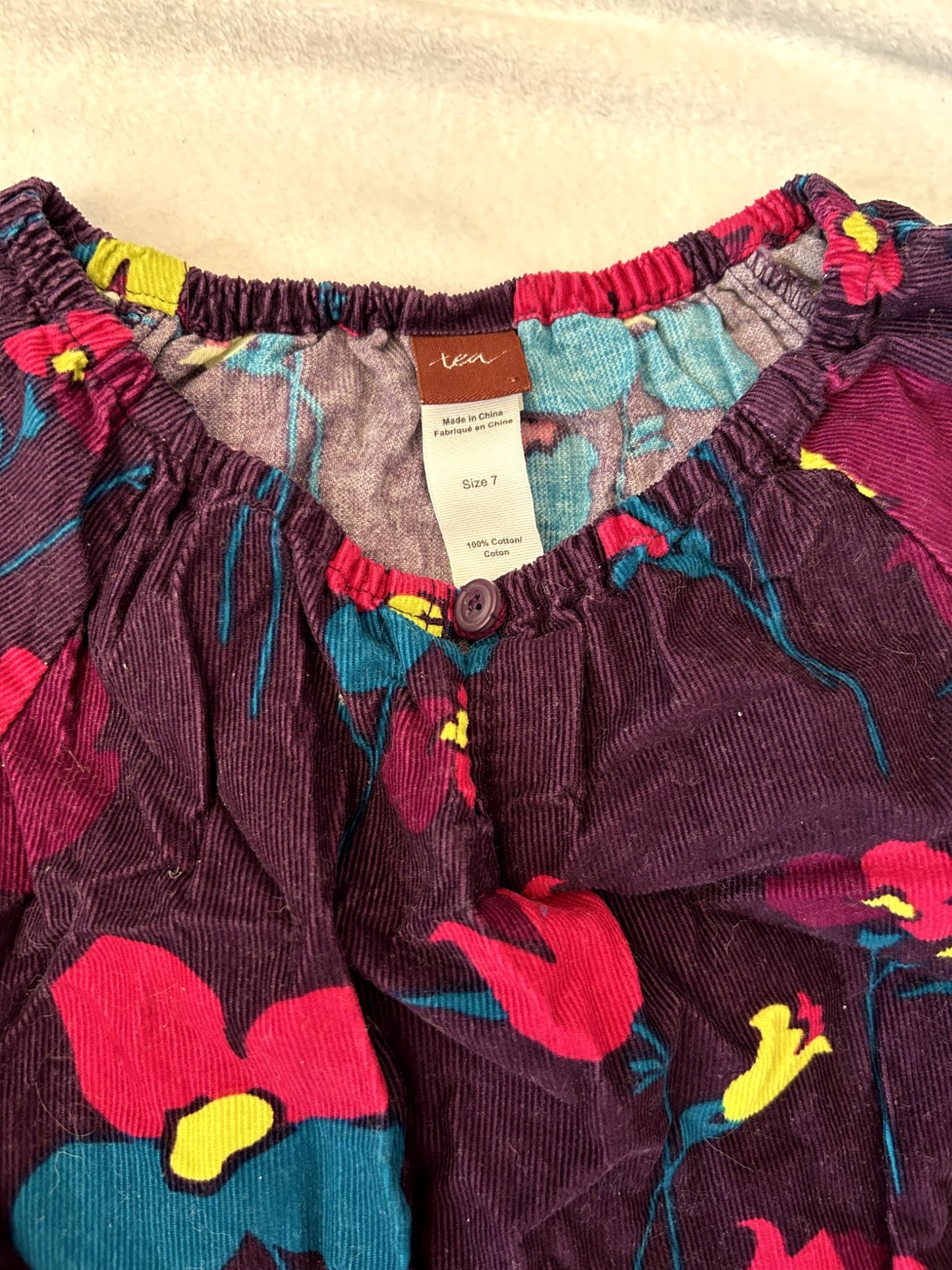 VGUC - Tea Collection , Purple floral corduroy dress. size 7, retails $45 new, Kids 7