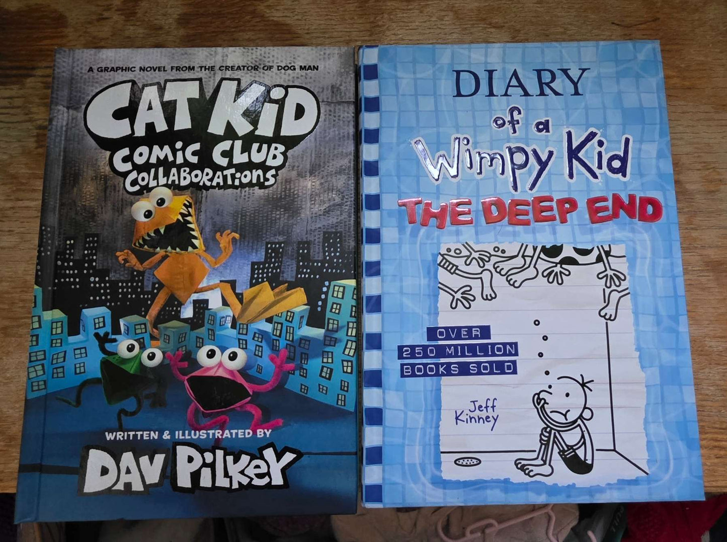 2 books; Diary of a Wimpy Kid, Cat Kid