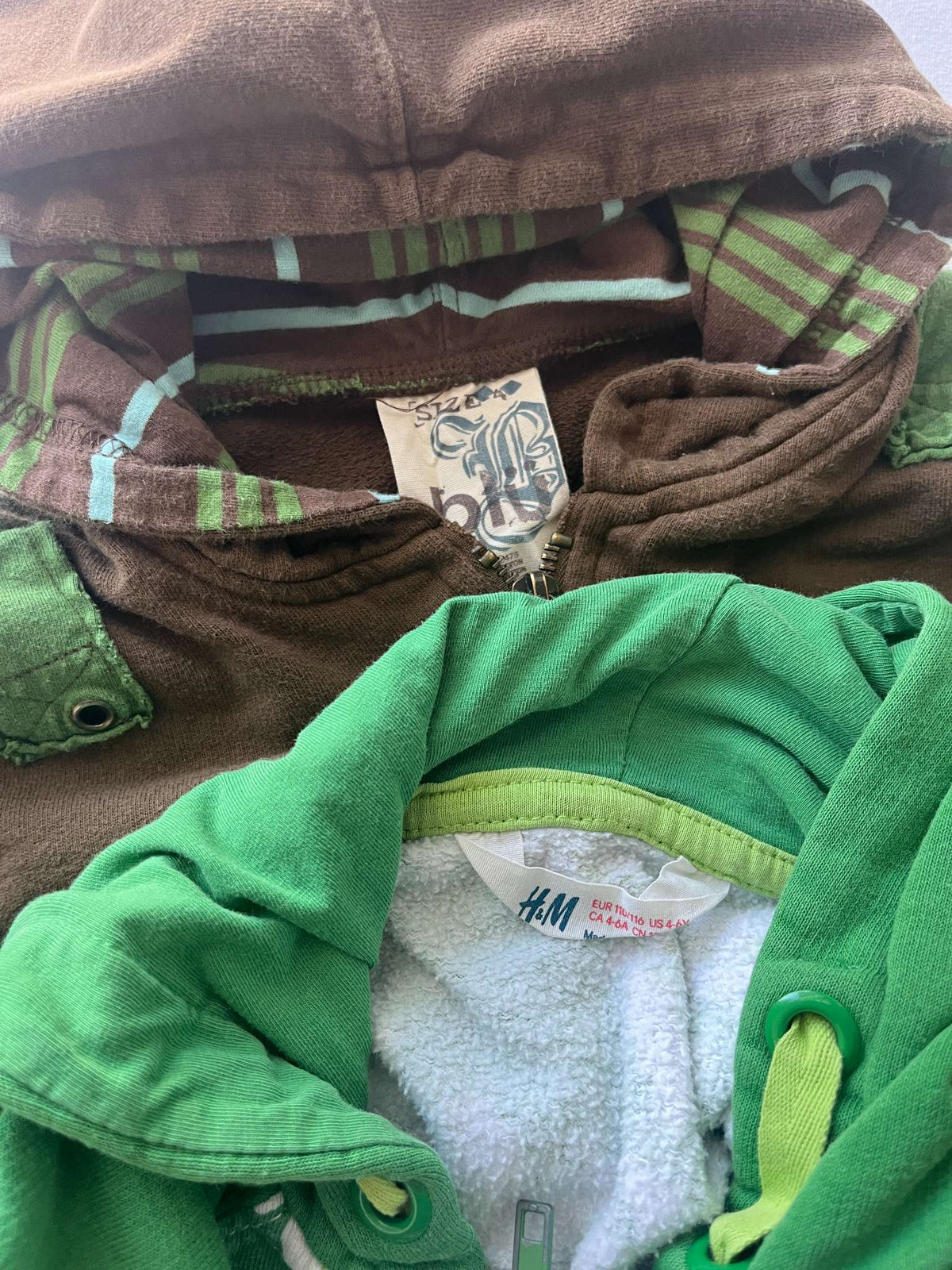 Two Boys Hooded Sweatshirts, Brown & Green, Size 4, Kids 4/4T