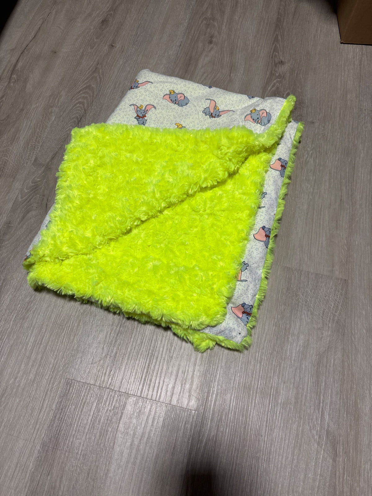 Dumbo Baby Blanket With Solf Neon Green Back