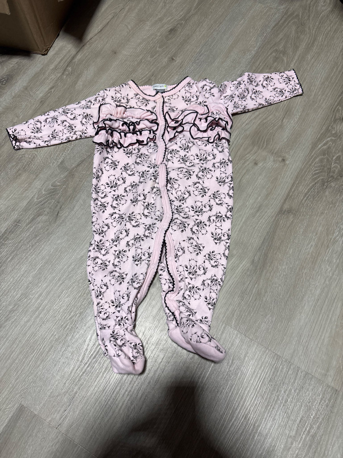 Petit Lem Pink Floral Ruffle Sleeper 6M, Kids 6 Month (3-6M)