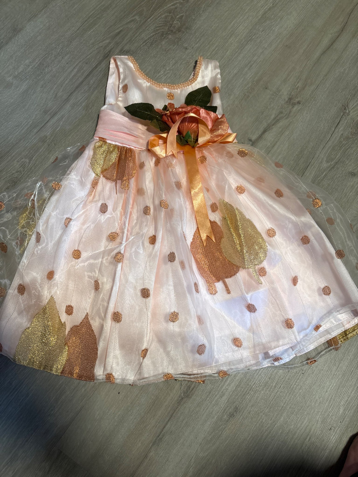 Thy thy Peach Leaf/Floral Dress 2T, Kids 2T