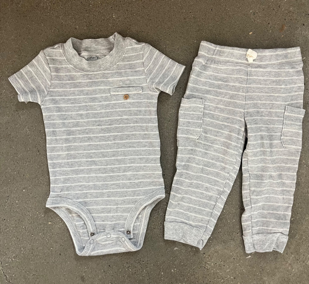 2-Piece Striped Waffle Knit Bodysuit Pant Set, Kids 18 Month (12-18M)