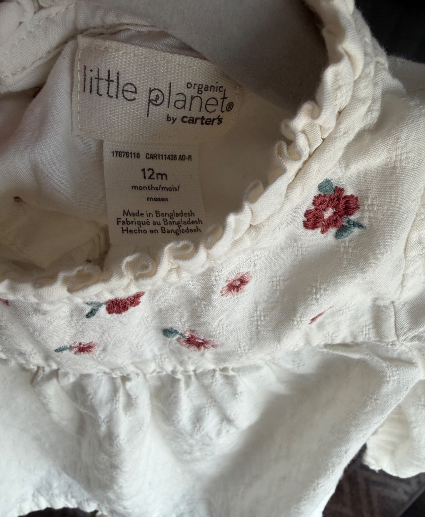 Little Planet, off white long sleeve top with flowers, 12M, Kids 12 Month (9-12M)