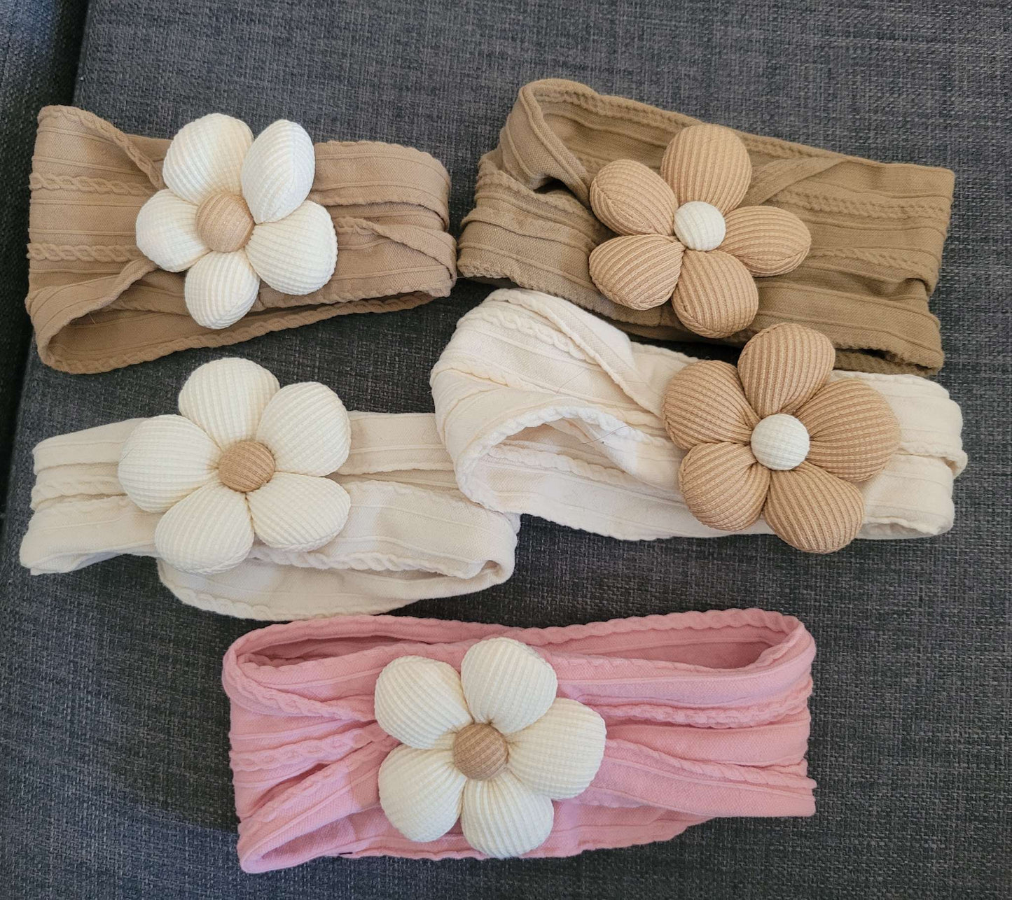 Five flower headbands, baby