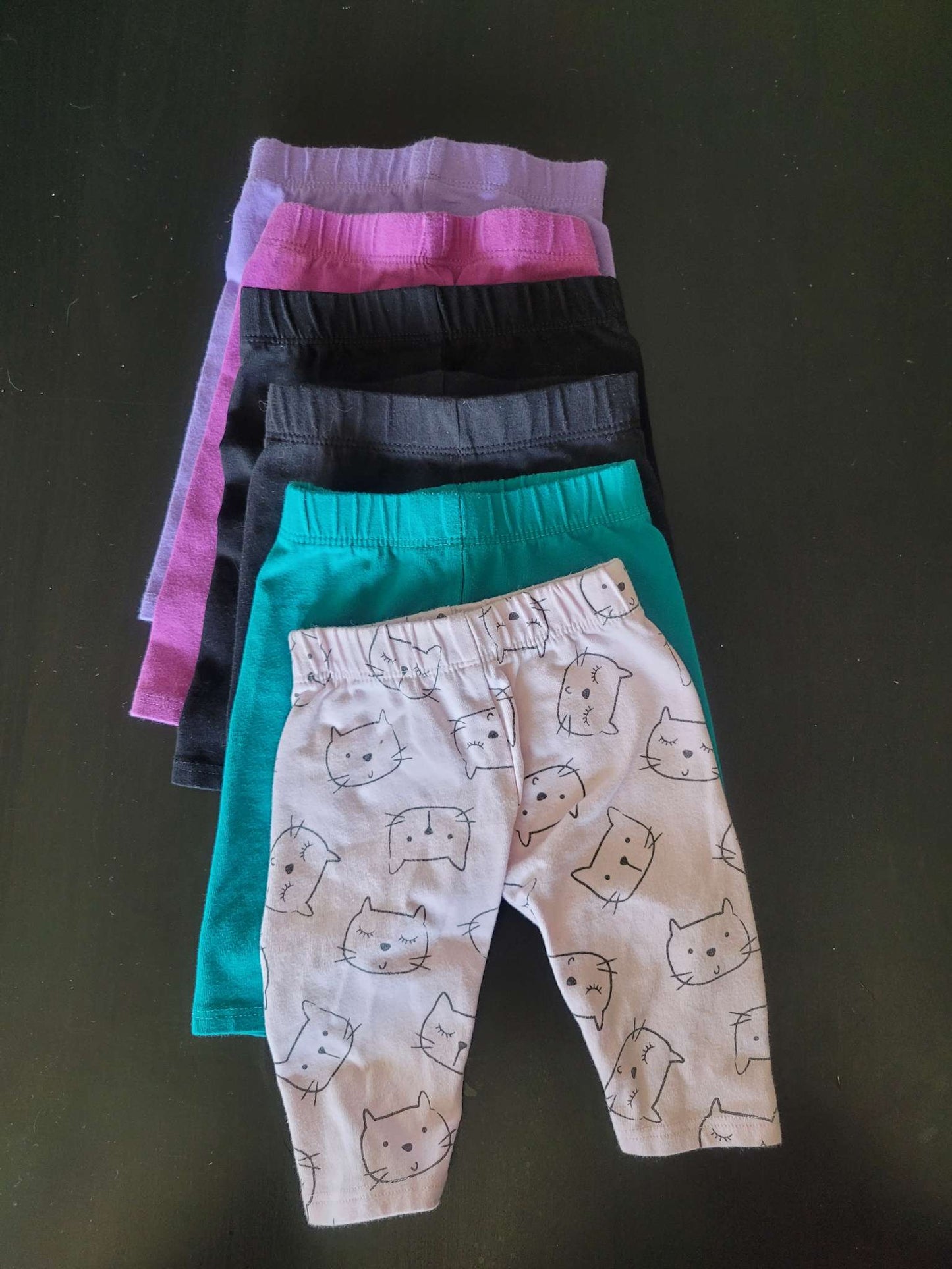 Six baby leggings (lavender, fuchsia, teal, black, pink cat), George, 0-3M , Kids 3 Month (0-3M)