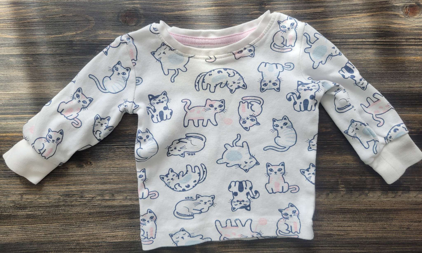 White and pastel cat pattern long sleeved top and pants set, George, 0-3M, Kids 3 Month (0-3M)