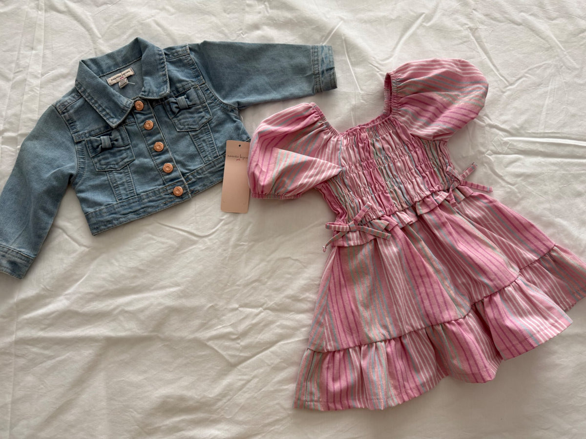 Toddler Girl Dress with Jean Jacket, Kids 12 Month (9-12M)