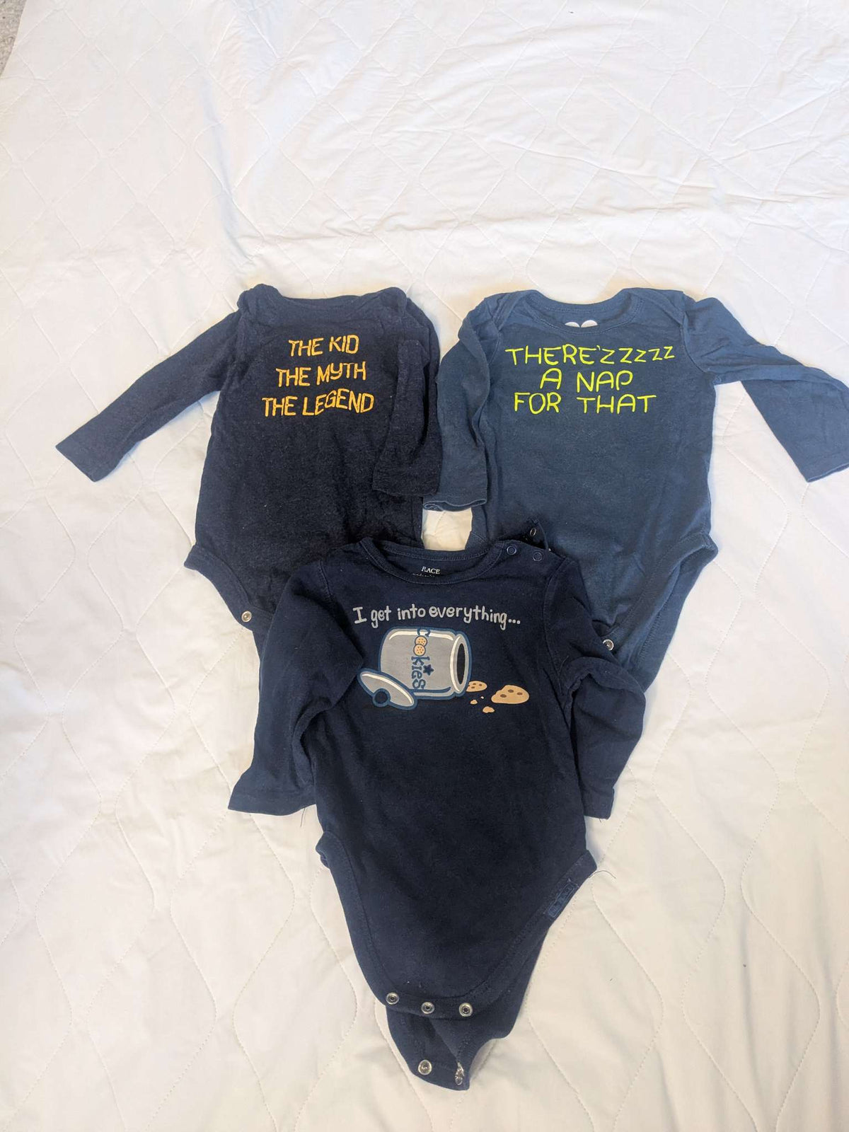 Bundle of 3 long sleeve onsies, navy blue, 6-12 months, Kids 9 Month (6-9M)