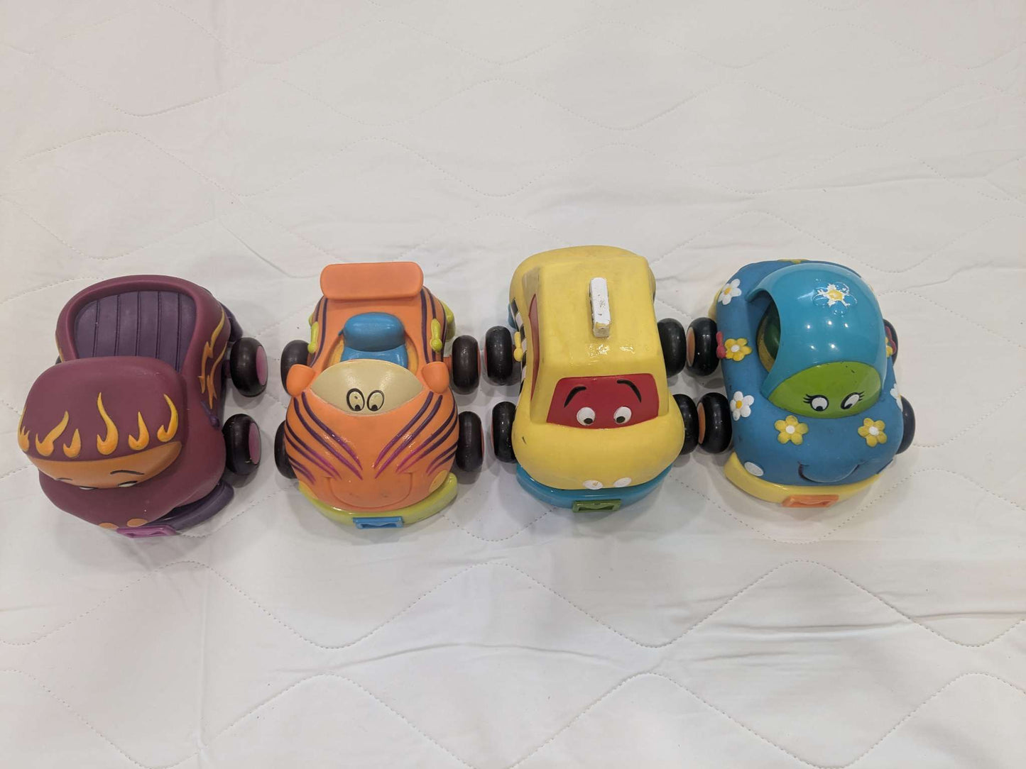 Set of 4 B toys soft pull back cars