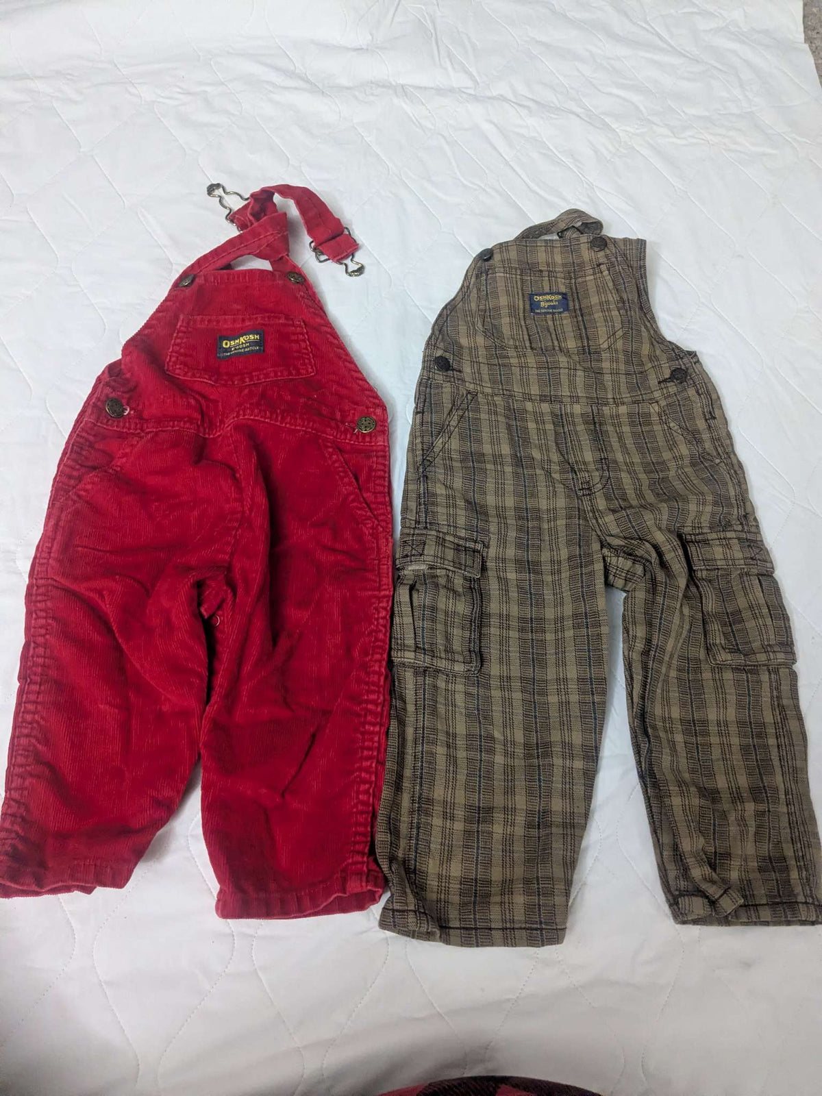 Bundle of 2 pairs of overalls, red and plaid, Oshkosh B'gosh, Kids 24 Month (18-24M)