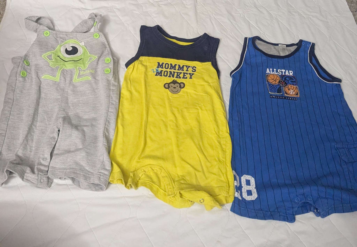 Bundle of 3 pairs of little rompers (monsters, sports and yellow), 18-24 months, Kids 24 Month (18-24M)