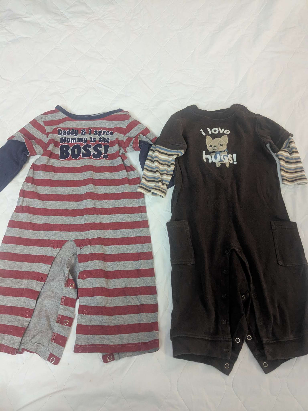 Bundle of 2 rompers, red striped & brown puppy , Kids 18 Month (12-18M)