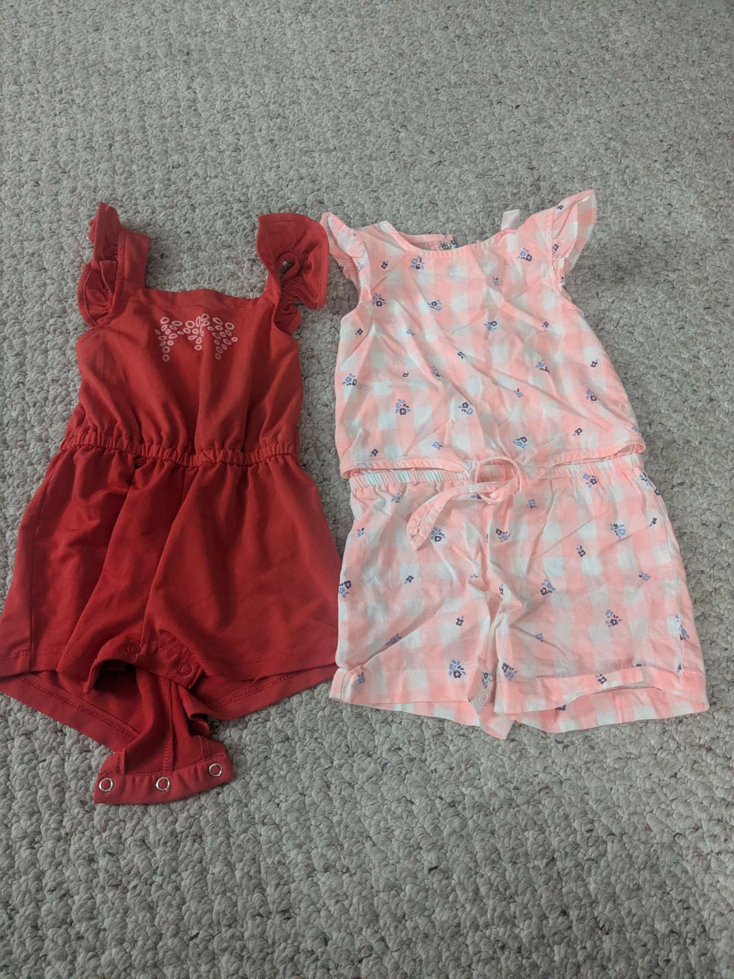 2 sets of summer rompers...one red and one pink, Kids 18 Month (12-18M)