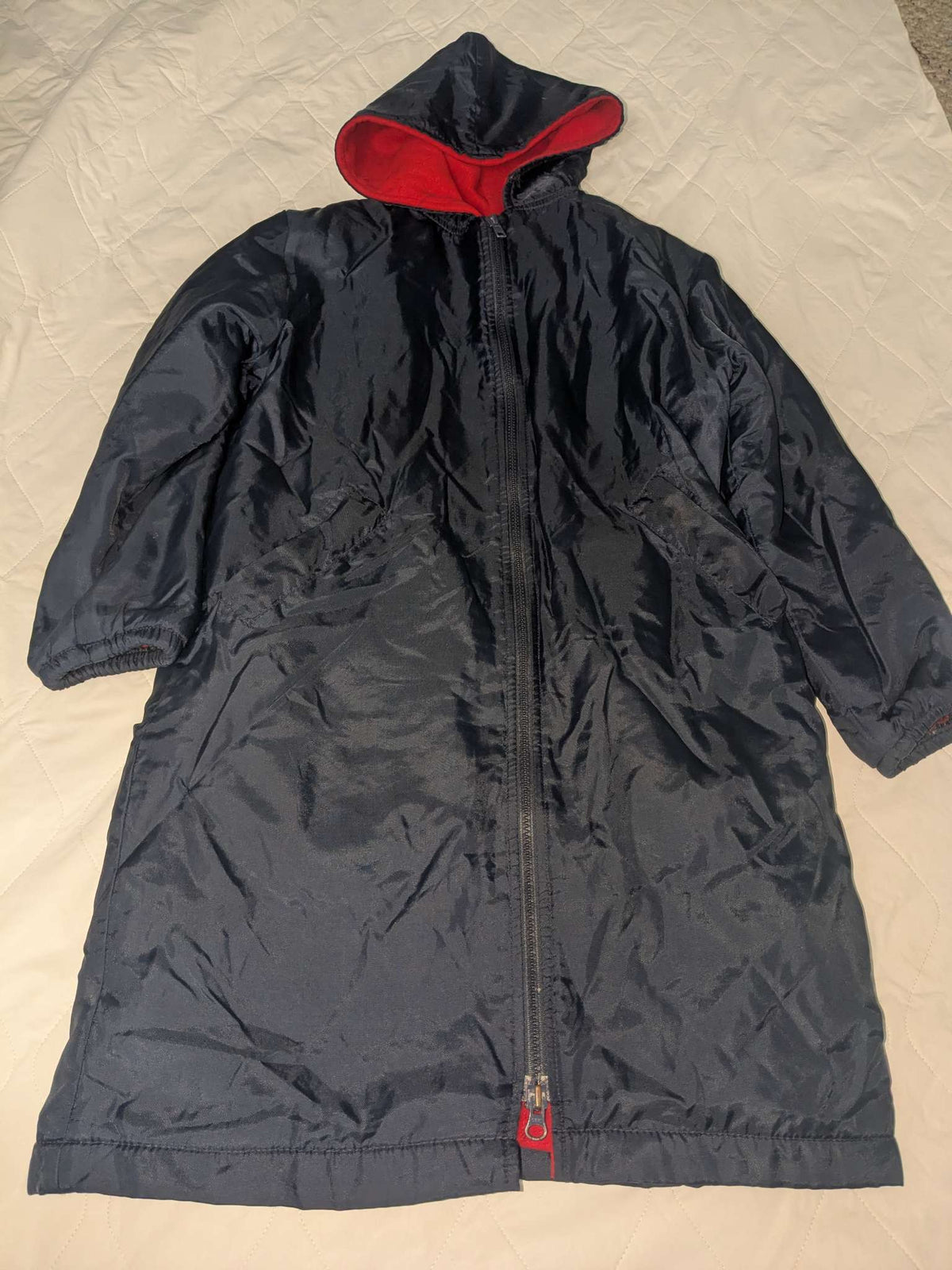 Girls long winter parka, navy blue, size Youth Small, Kids 6/6X