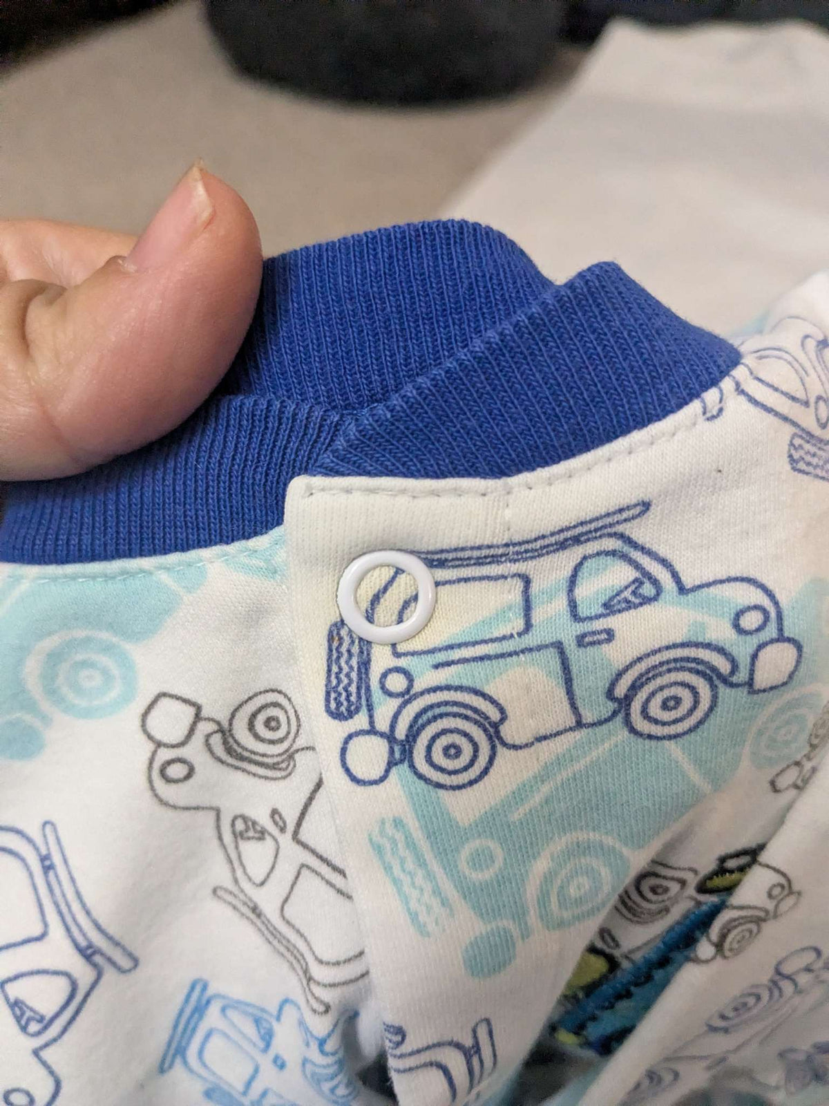 Bundle of 2 pairs of cotton pajamas, sailboat gray ones and blue car ones, Kids 6 Month (3-6M)
