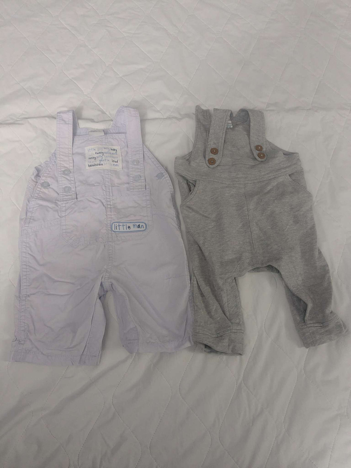 Bundle of 2 pairs overalls, light cotton and sweatpants style, Kids 6 Month (3-6M)