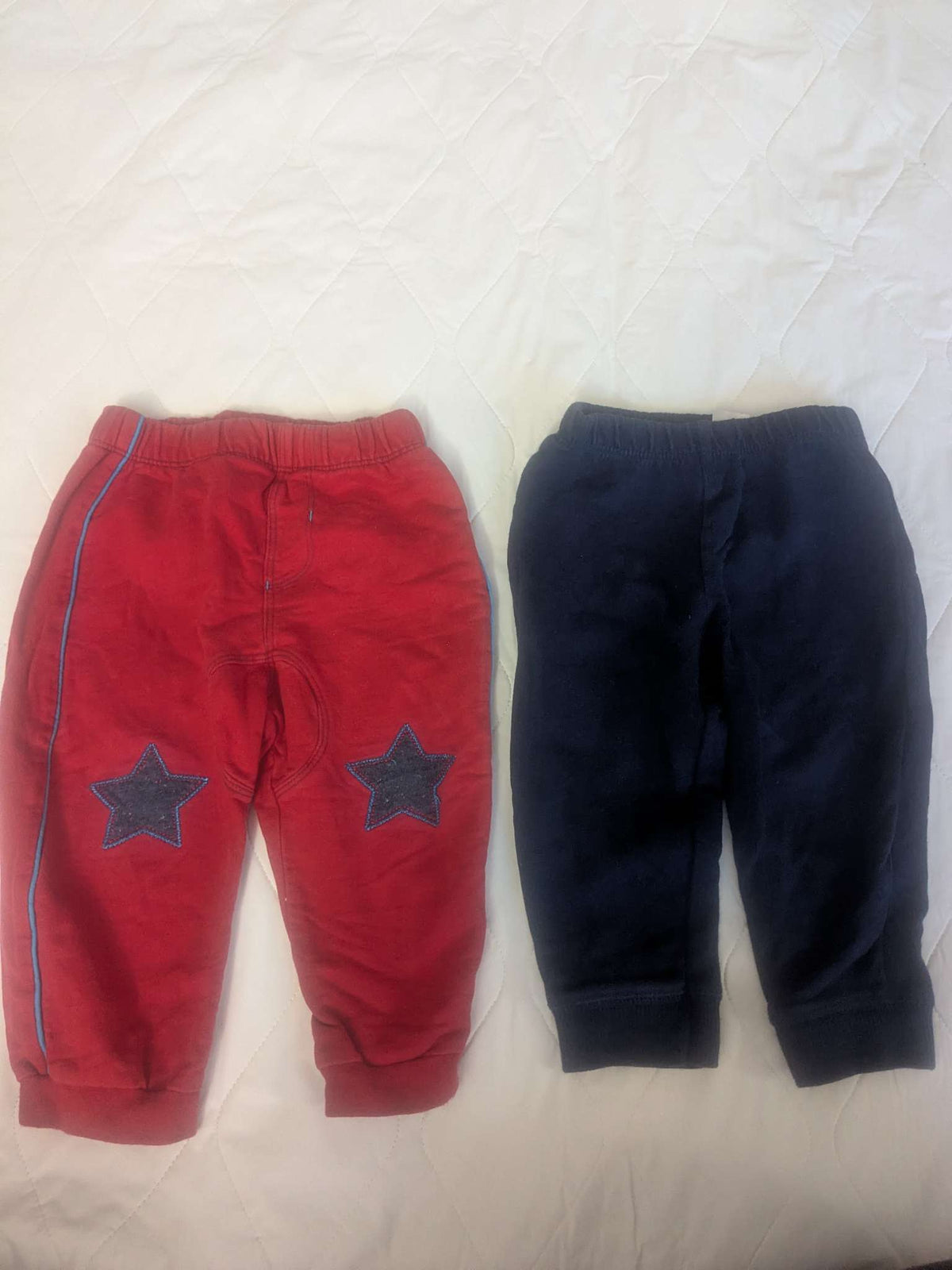 2 pairs of sweats, red and navy blue, Kids 12 Month (9-12M)
