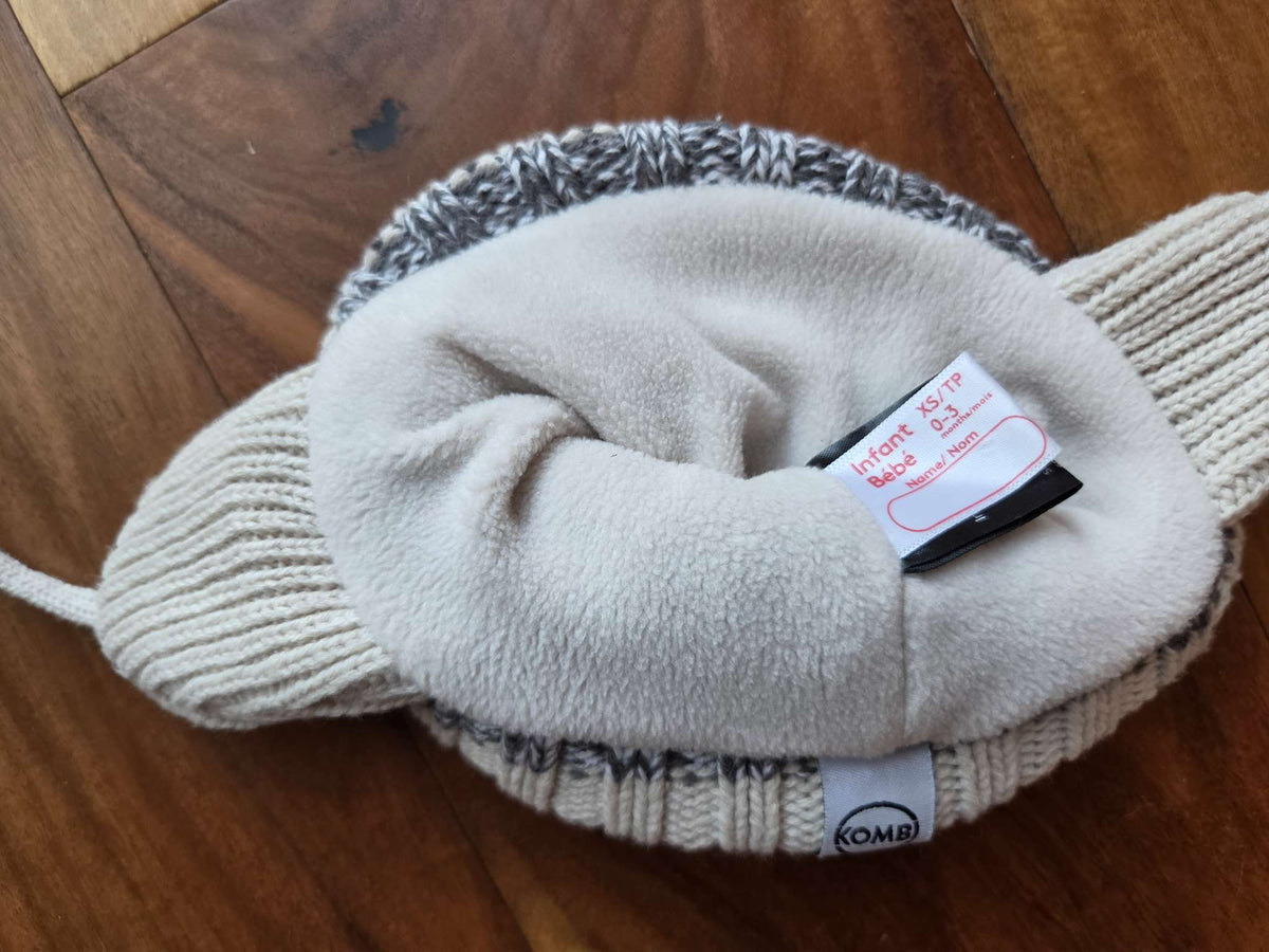 Kombi Grey Knit The Camp Hat, XS, 0-3M, Kids 3 Month (0-3M)