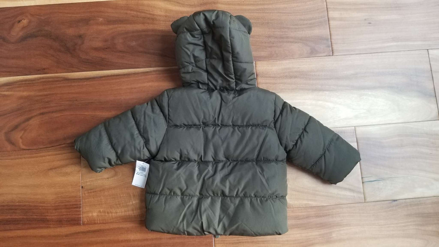 Old Navy NWT Bear Ears Green Puffer Jacket, Size 3-6M, Kids 6 Month (3-6M)