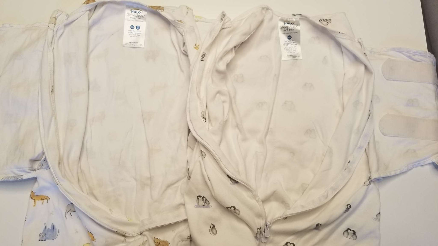 Halo Sleepsack Swaddles, Set of Two, Woodland Animals and Penguins, Newborn, 0-3M, 0-3 Months (Newborn)