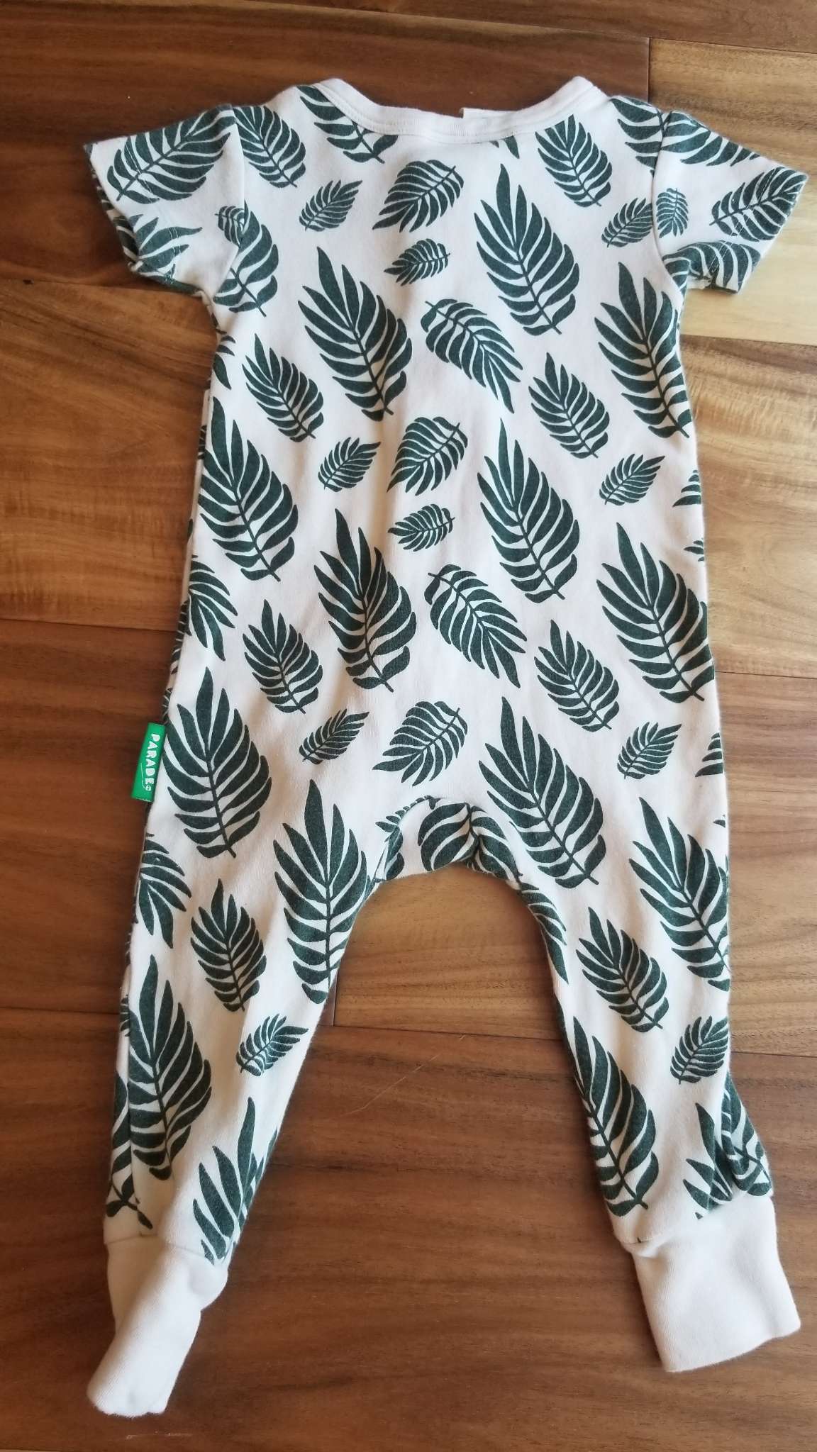 Parade Short Sleeve 2-Way Zip Romper, Green Leaves, Size 6-12M, Kids 12 Month (9-12M)