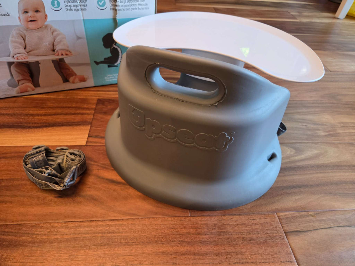 Upseat Booster Seat with Removable Tray, Grey and White