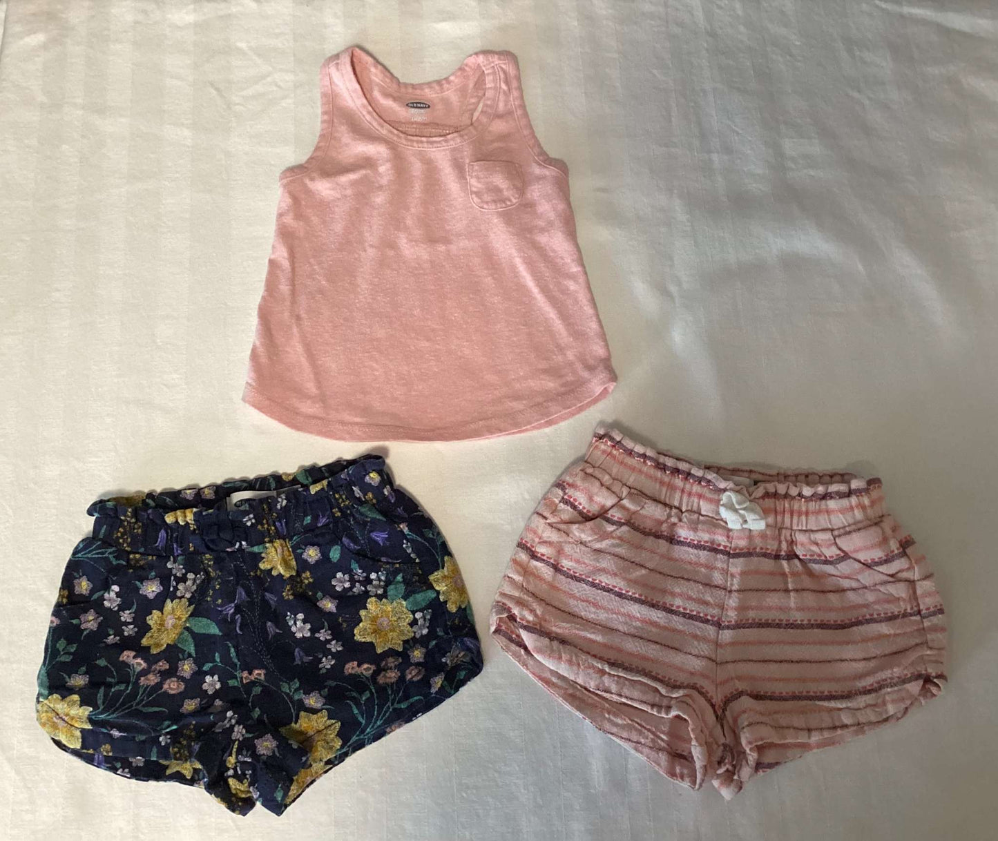Old Navy Toddler Girl Tank Top & Shorts (Bundle of 3 items) 18-24 months, Kids 24 Month (18-24M)