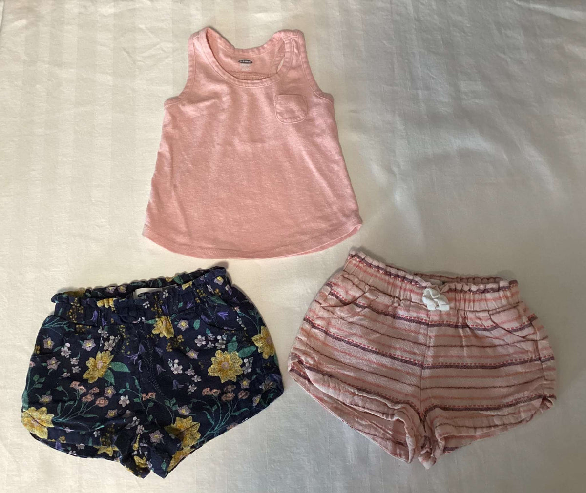 Old Navy Toddler Girl Tank Top & Shorts (Bundle of 3 items) 18-24 months, Kids 24 Month (18-24M)