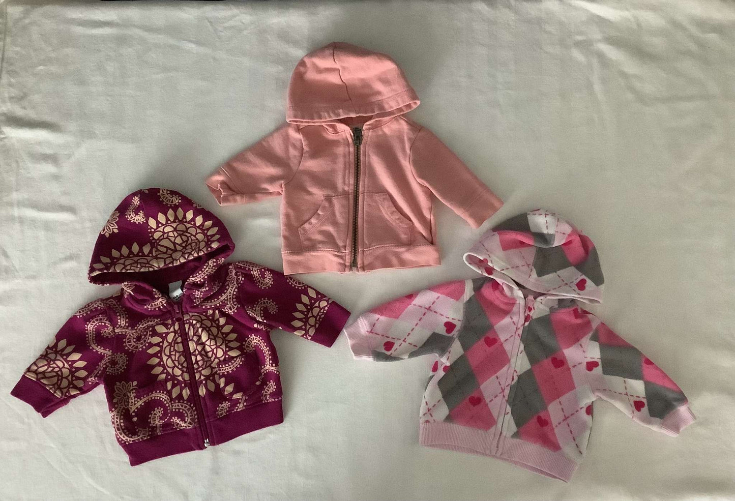 Old Navy Girls Zip Up Hoodies (Bundle of 3) 0-3 months, Kids 3 Month (0-3M)